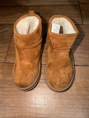Sonoma Tan Suede-Look Plush-Lined Kids Ankle Boots